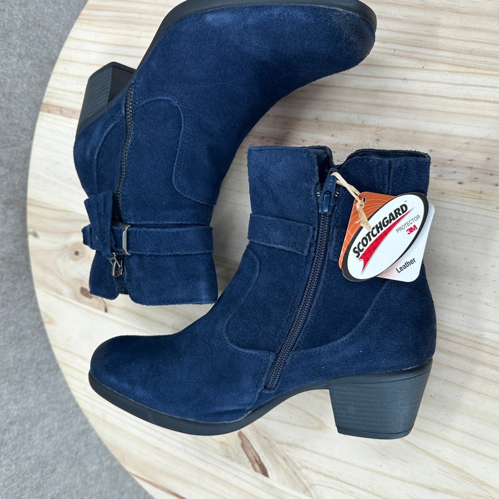 NEW Earth Origins Tori Navy Blue Suede Ankle Boots 9.5 Tassel Booties Block Heel - Picture 8 of 12